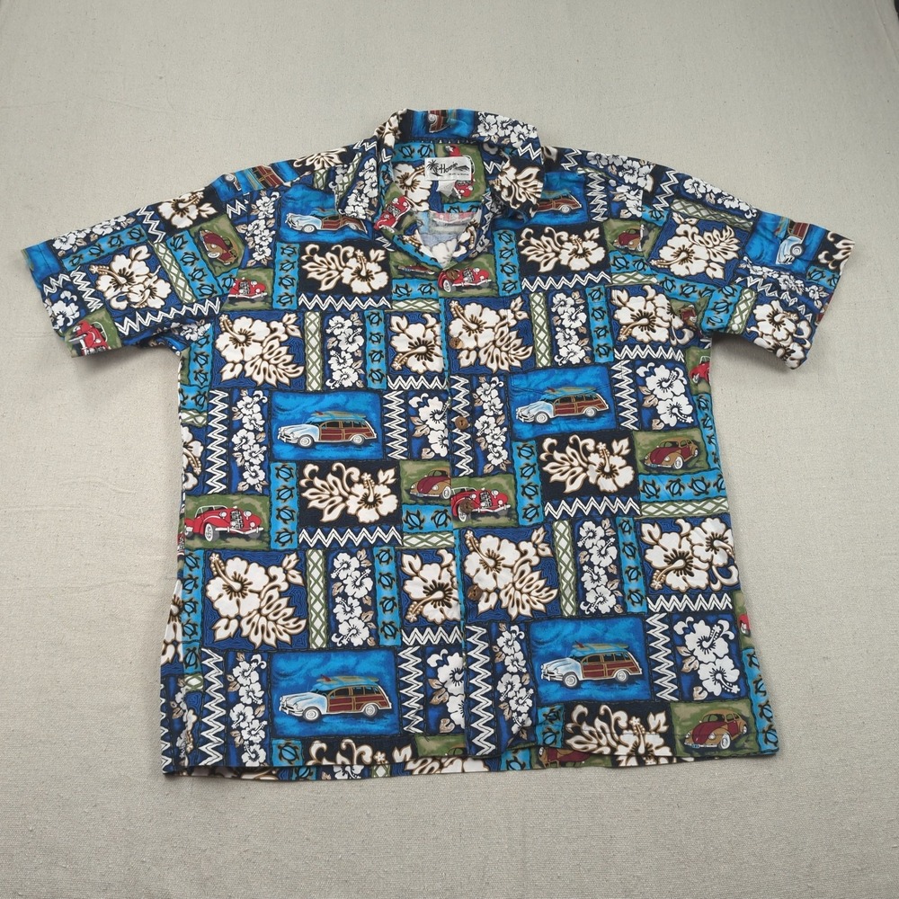 Vintage Howie Shirt Mens Extra Large Blue Floral Hawaiian Camp Woody